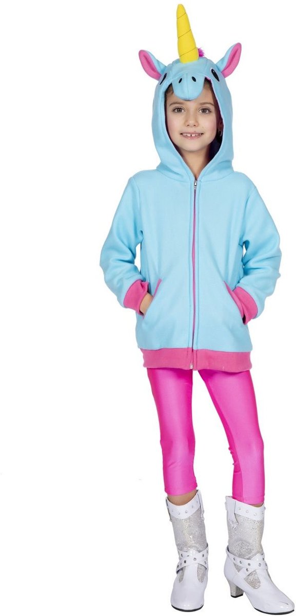 Eenhoorn Kostuum | Mythisch Fabeldier Blauwe Eenhoorn Hoodie Kind | Maat 140 | Carnaval kostuum | Verkleedkleding